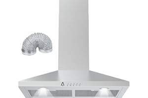 ASYPETS Range Hoods 30 Inch, Ductless/Ducted Convertible Wall Mount Kitchen Vent Hood with Chimney, Stainless Steel Stove Hood with Push Button, 3 Speed Exhaust Fan, Adjustable Chimney & LED Light
