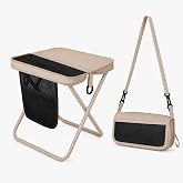 BFPAB 12" 2-in-1 Folding Stool Crossbody Bag, Lightweight Portable Seat with Removable Adjustable Strap and Side Storage Pocket, 300 lbs Backpack Stool for Festivals, Camping, Fishing, Travel, Khaki