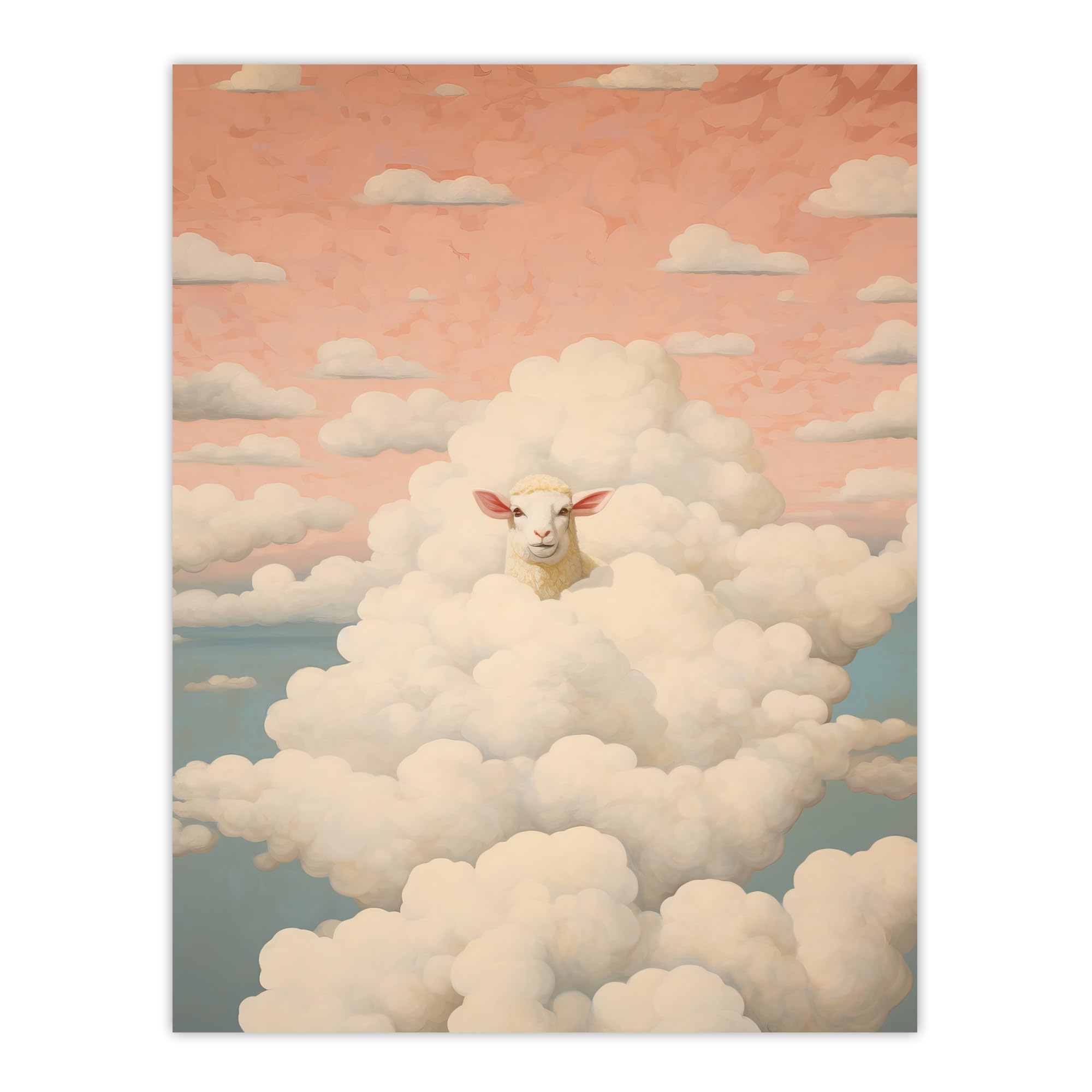 Wee Blue Coo Head In The Clouds Sheep Fun Blue Pink Extra Large XL Wall Art Poster Print
