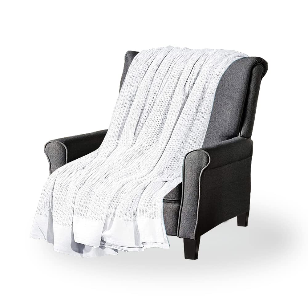 A ATH COLLECTION 100% Pure Organic Cotton Cellular Blanket Thermal Breathable Travel Blanket Extra Soft Warm Lightweight for Adults (King 260 x 230 CM, White)