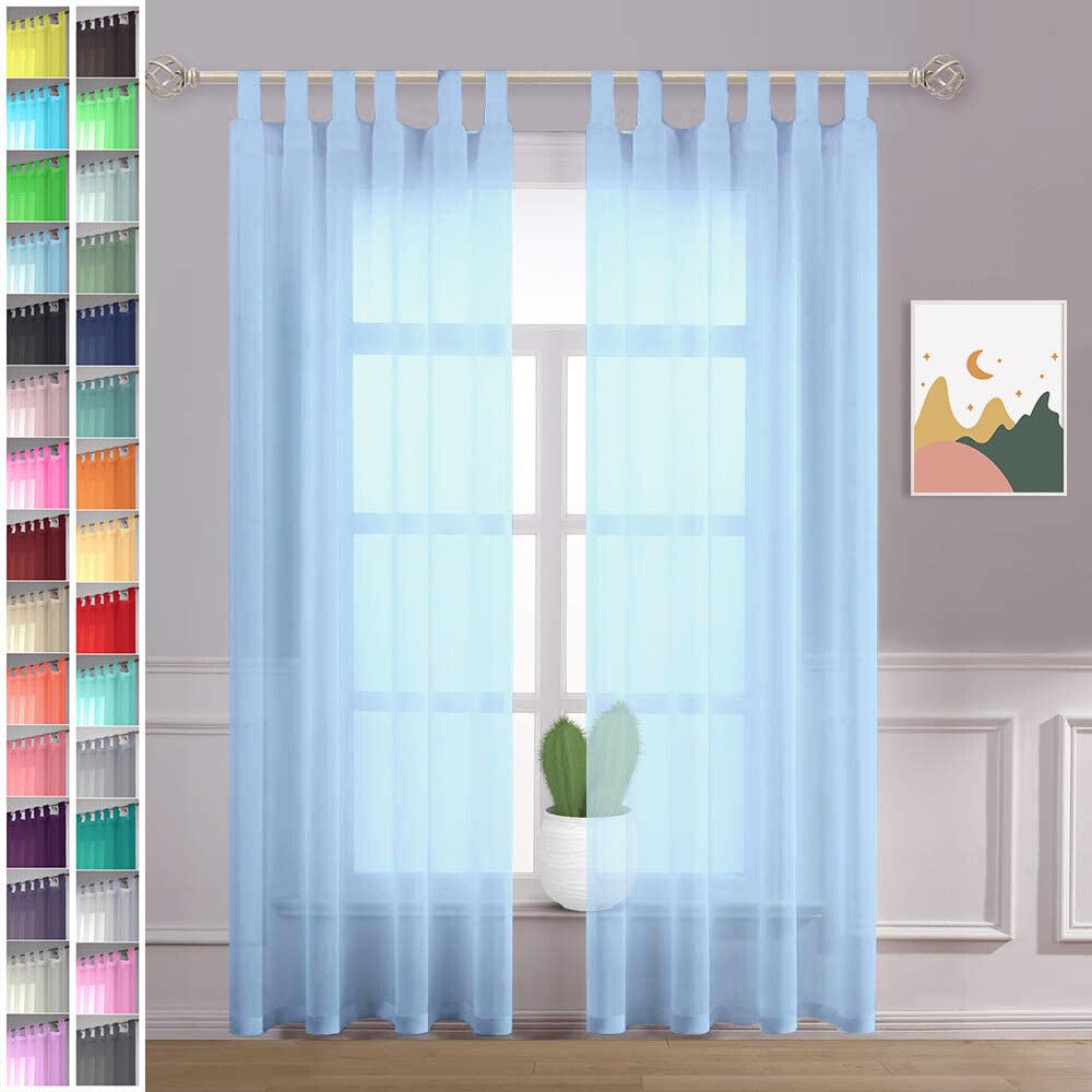 Megachest sheer Voile Tab Top Curtain(baby blue, 56" wideX90 drop(W142cmXH228.5cm))
