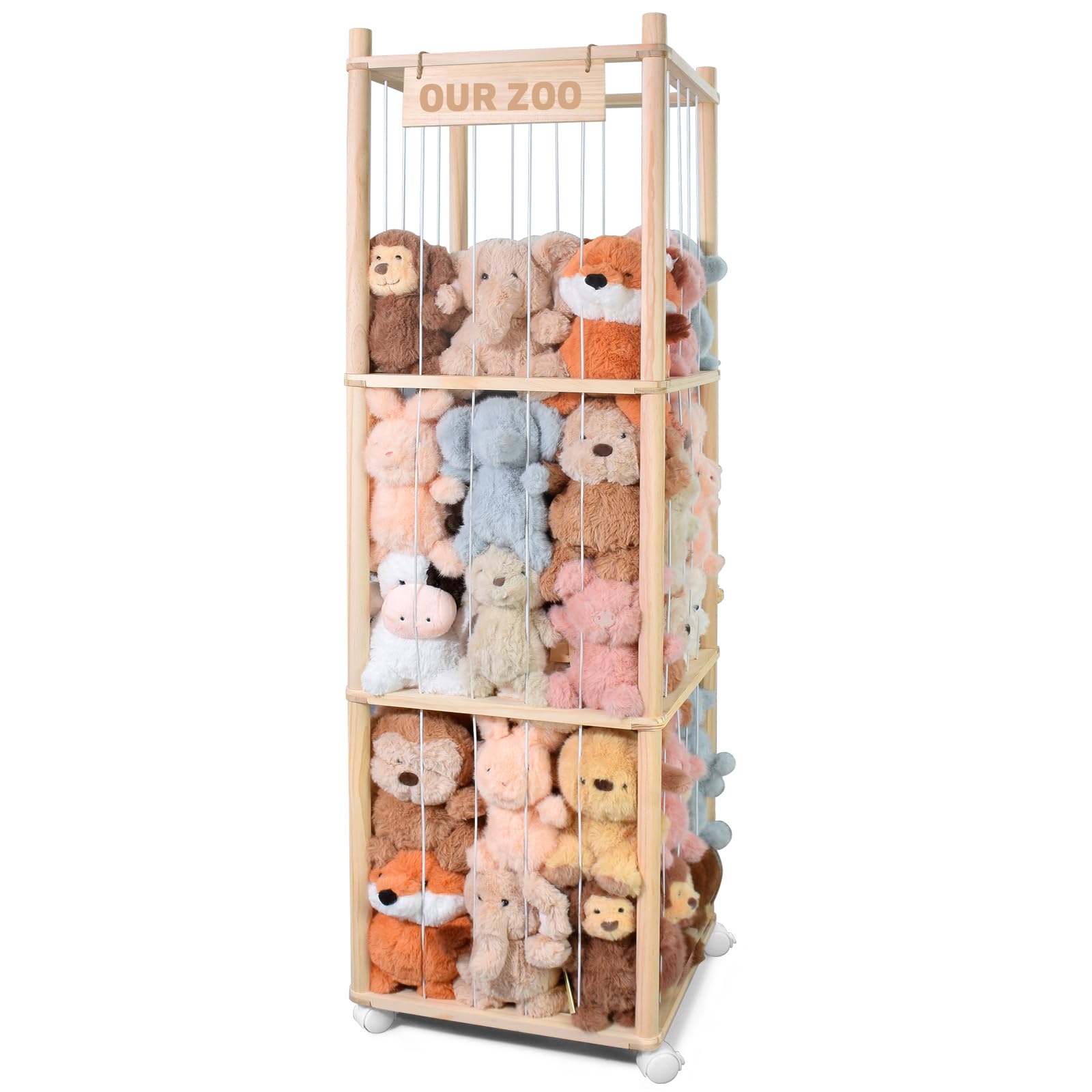 Photo 1 of Stuffed Animal Storage, Wooden Cute Zoo Toy Holder with Brake Wheels, Space Save Toy Organizer, Large Capacity Stuffed Animal Holder, Perfect for Nursery Playroom Kidroom Bedroom-54 Inch