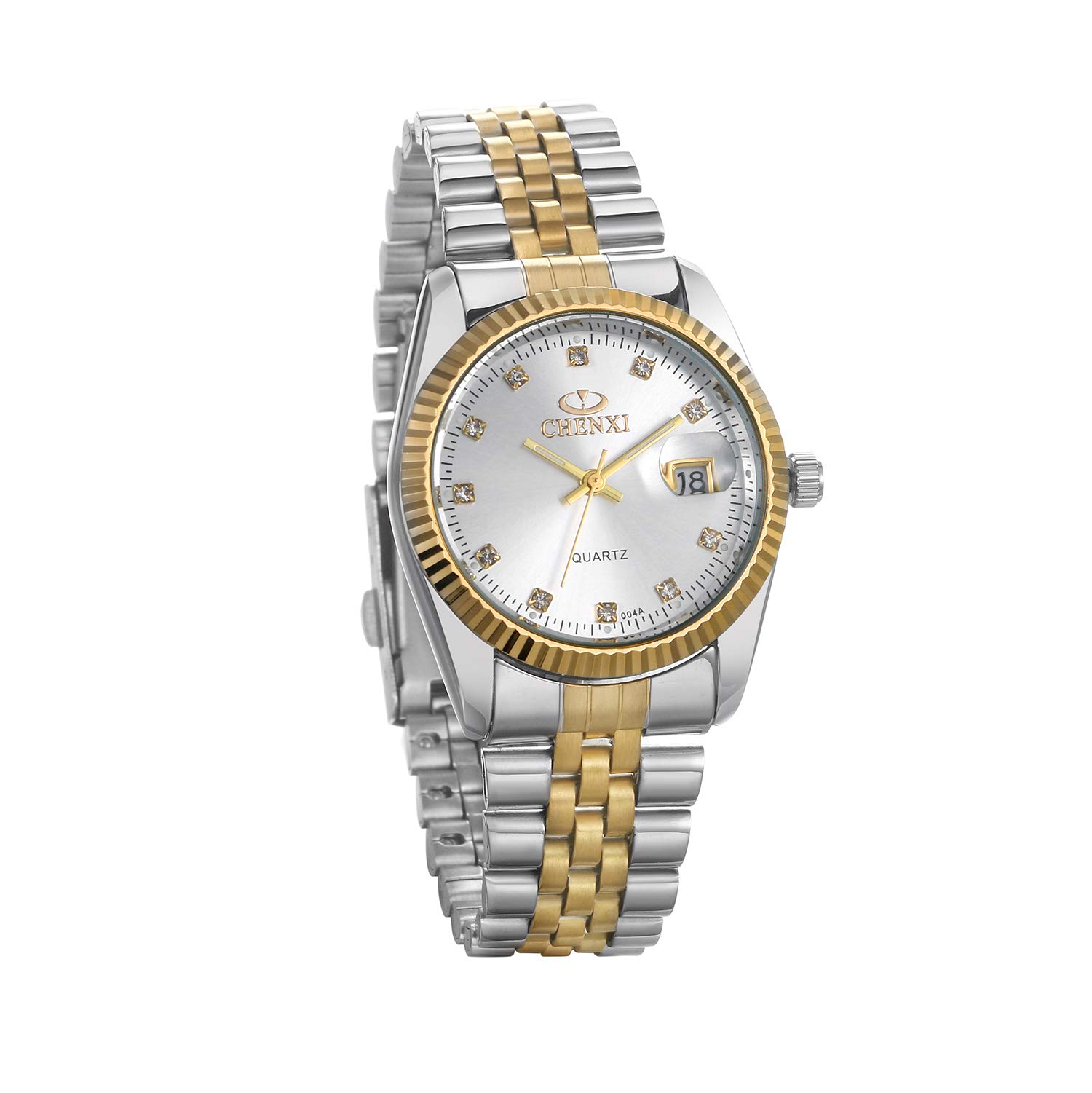 JewelryWe His and Her Matching Couple Watches Gold-Silver Tone Quartz Calendar Watch,Men's Silver
