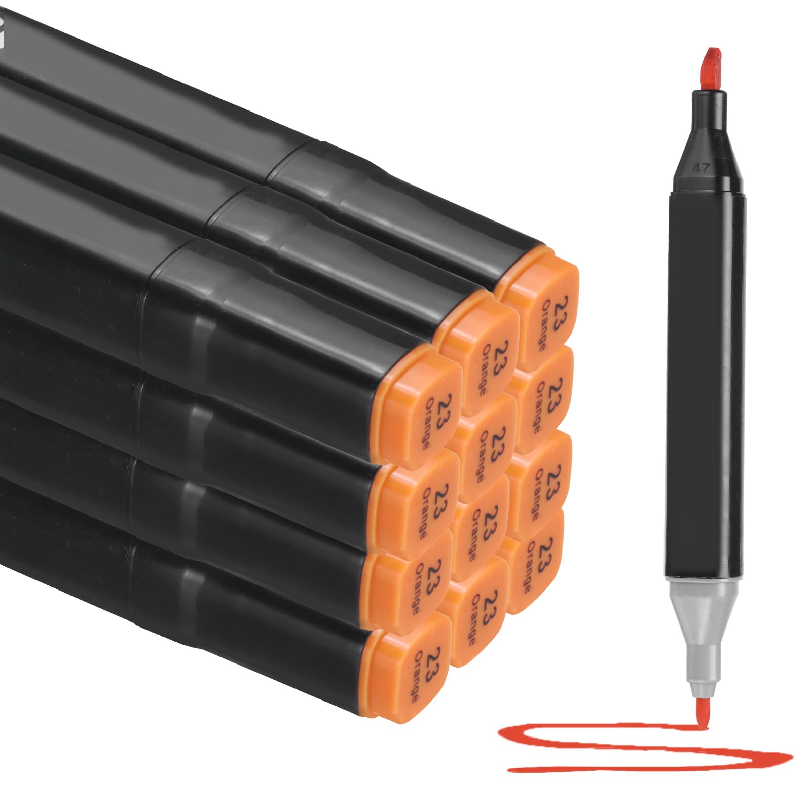 PATIKIL Dual Tip Alcohol Art Markers, 12 Pcs Black Barrel Alcohol Markers with Brush Tip and Fine Tip for Illustration Artist Adult Coloring Drawing Permanent Sketching, Orange