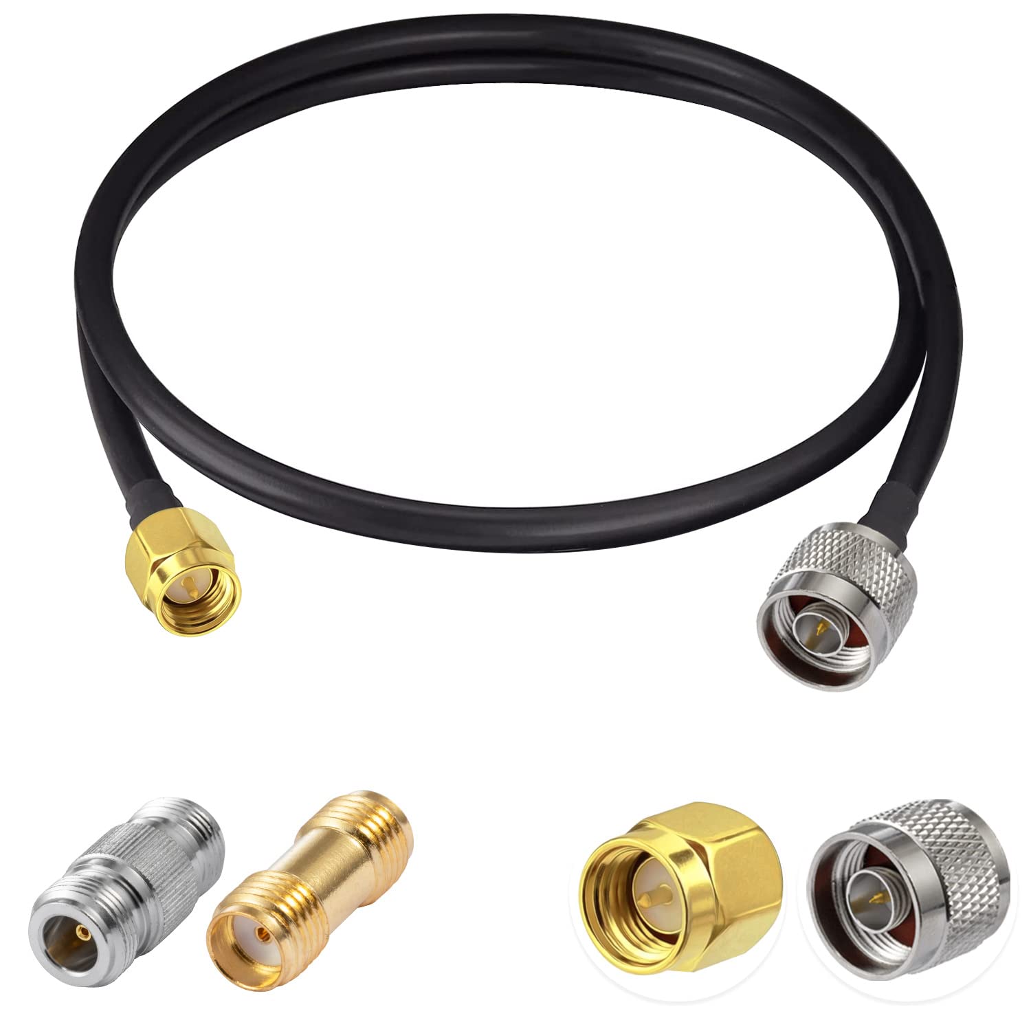 Vecys N to SMA Jumper N Male to SMA Male Low Loss Coaxial Cable RG58 3FT/1M + 2PCS Adapters Kit for 3G 4G 5G LTE Antenna Ham Radio GPS WiFi