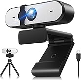 2K Webcam, Full HD Webcam for PC, Web Camera with Microphone, Tripod, Auto-Focus, Privacy Cover, USB, for Live Streaming & Video Conferencing