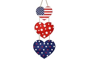 YUNKKIN 4th of July Decorations Patriotic Wreath Heart Hanging Decor 4th of July Wreaths for Front Door Wooden Front Door Decorations Memorial Day Fourth of July for Porch Wall Indoor Home Decor
