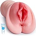 2 in 1 Male Masturbator Adult Sex Toy, Upgraded Realistic Pocket Pussy with Thick Labia and Built-in Ring, Peach-Toned Male Stroker with Vagina and Tight Anus Male Sex Toys for Men Masturbation