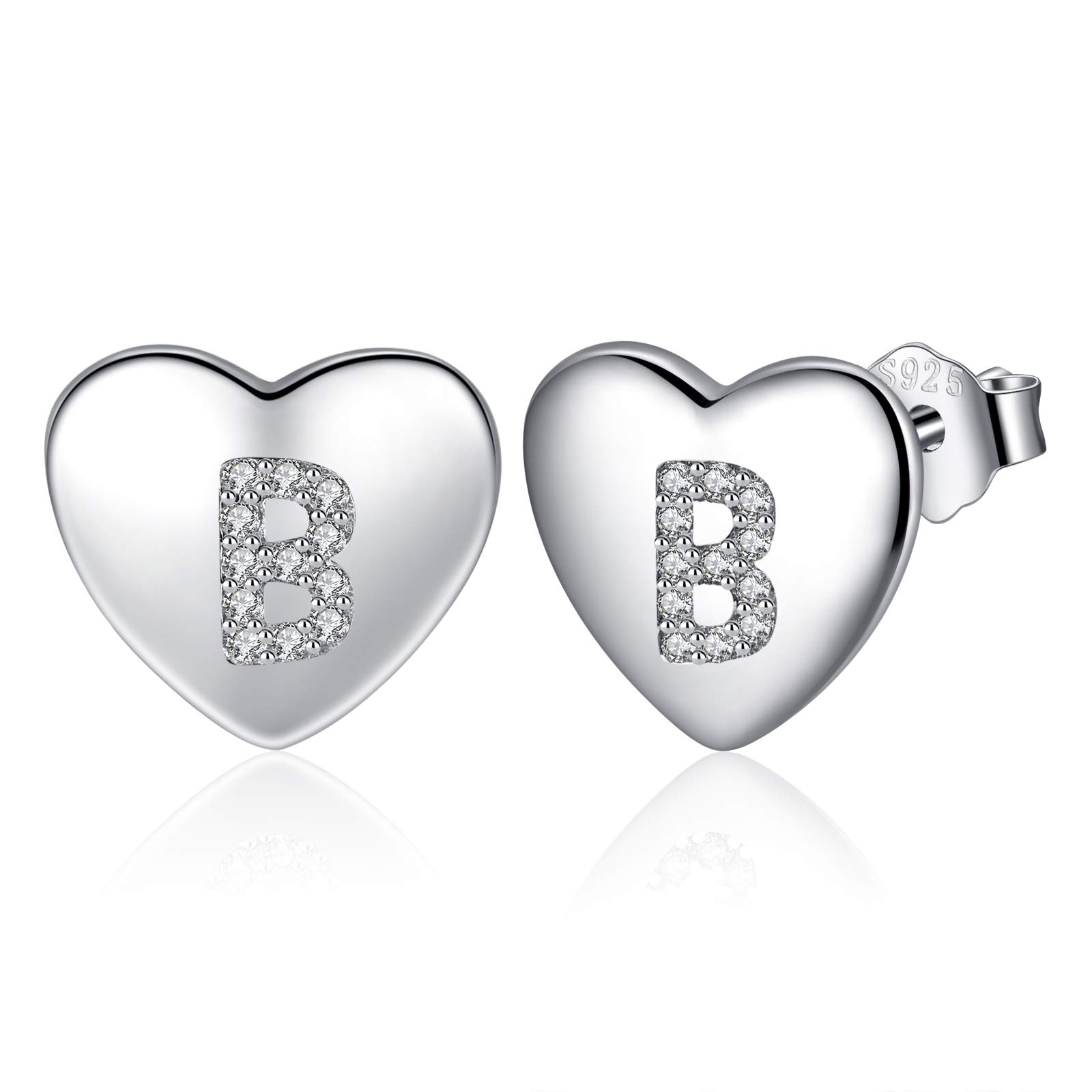 Jrêveinfini Sterling Silver Heart Initial Stud Earrings Women Girls hypoallergenic, Personalized Letter Jewelry Gift for Women and Girls