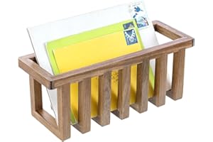 MyGift 11 Inch Premium Solid Acacia Wood Wall Mounted Mail Letter Holder Basket, Rustic Farmhouse Wooden Hanging Card Storage