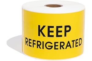 Aegis Adhesives - 3" X 5" Yellow Keep Refrigerated Stickers (1 Roll, 500/Roll) Shipping and Handling Warning Labels with Perm