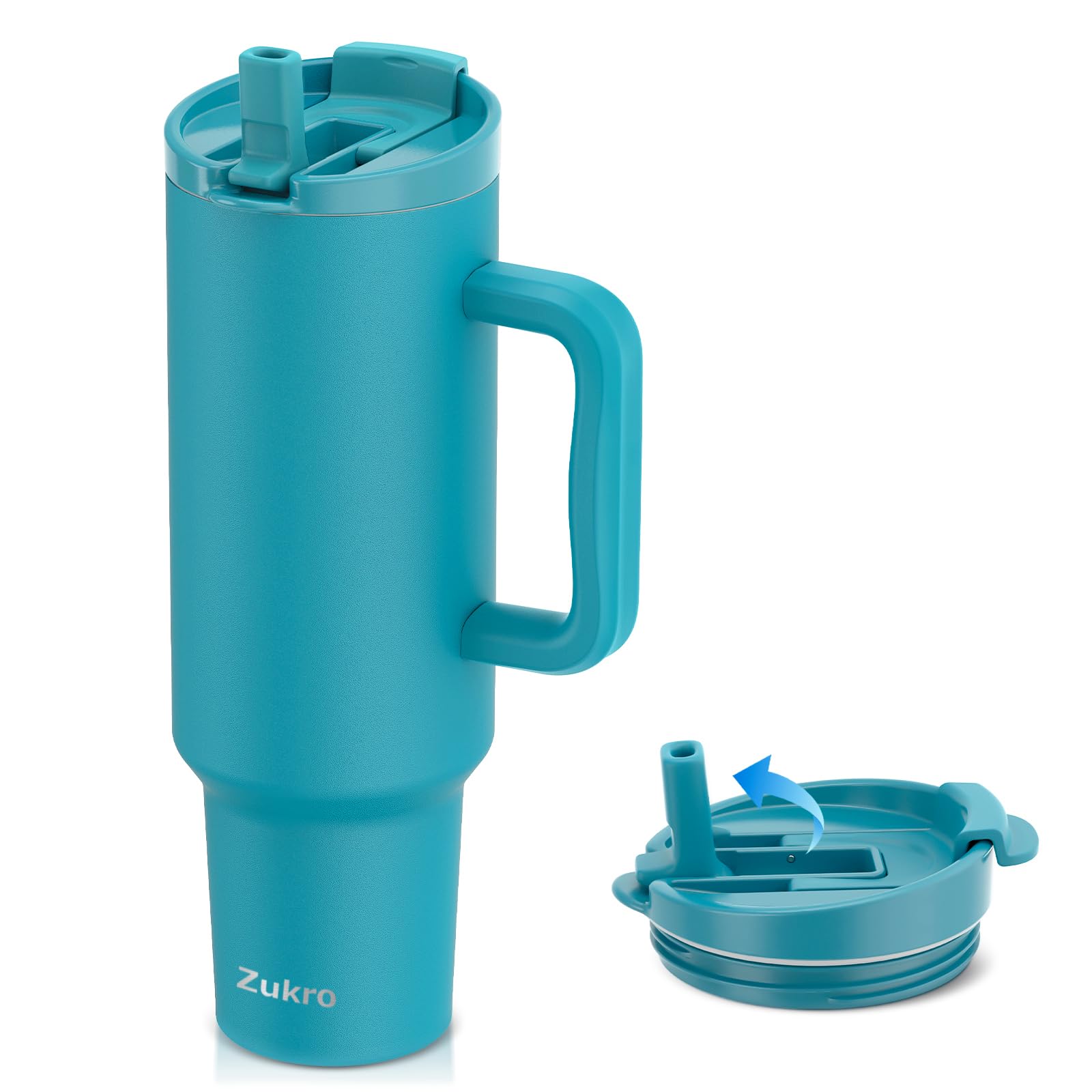 Photo 1 of Zukro 50 oz Tumbler With Handle and Flip Straw, Leak Proof Lid, Insulated Stainless Steel Reusable Gym Water Bottle, Large Travel Cup Fit in Cupholder, BPA-Free, Gift for Women & Men, Teal