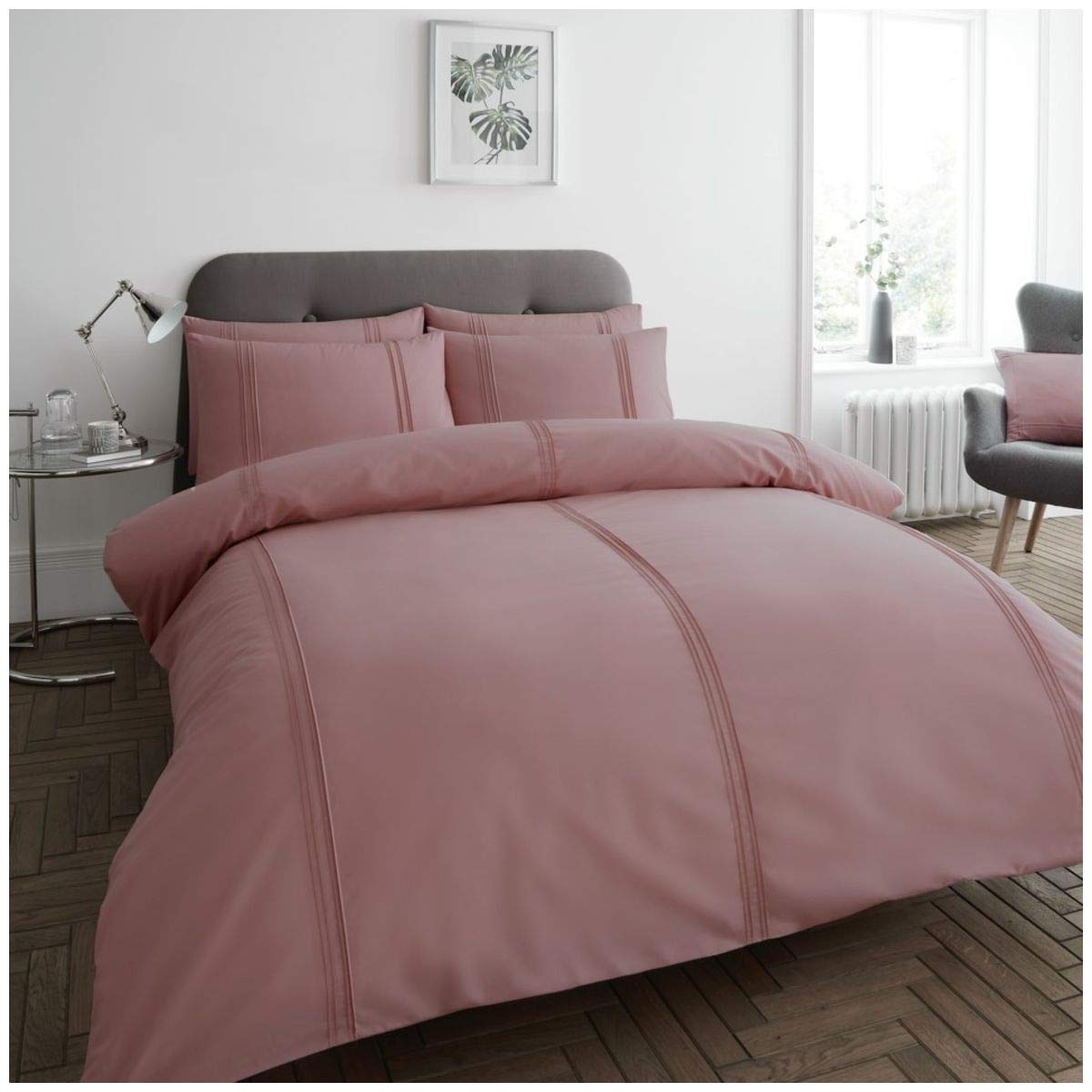 GC GAVENO CAVAILIA Luxury Duvet Set Plain Dyed Pleated Quilt Cover Bedding, Polyester, 50% Cotton, Blush Pink, Double