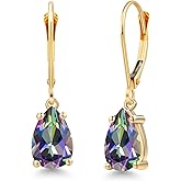 Gem Stone King 14K Yellow Gold Gemstone Birthstone Leverback Teardrop Earrings for Women | Pear Shape 9X6MM | Fine Jewelry Gifts for Her Mom Women Wife
