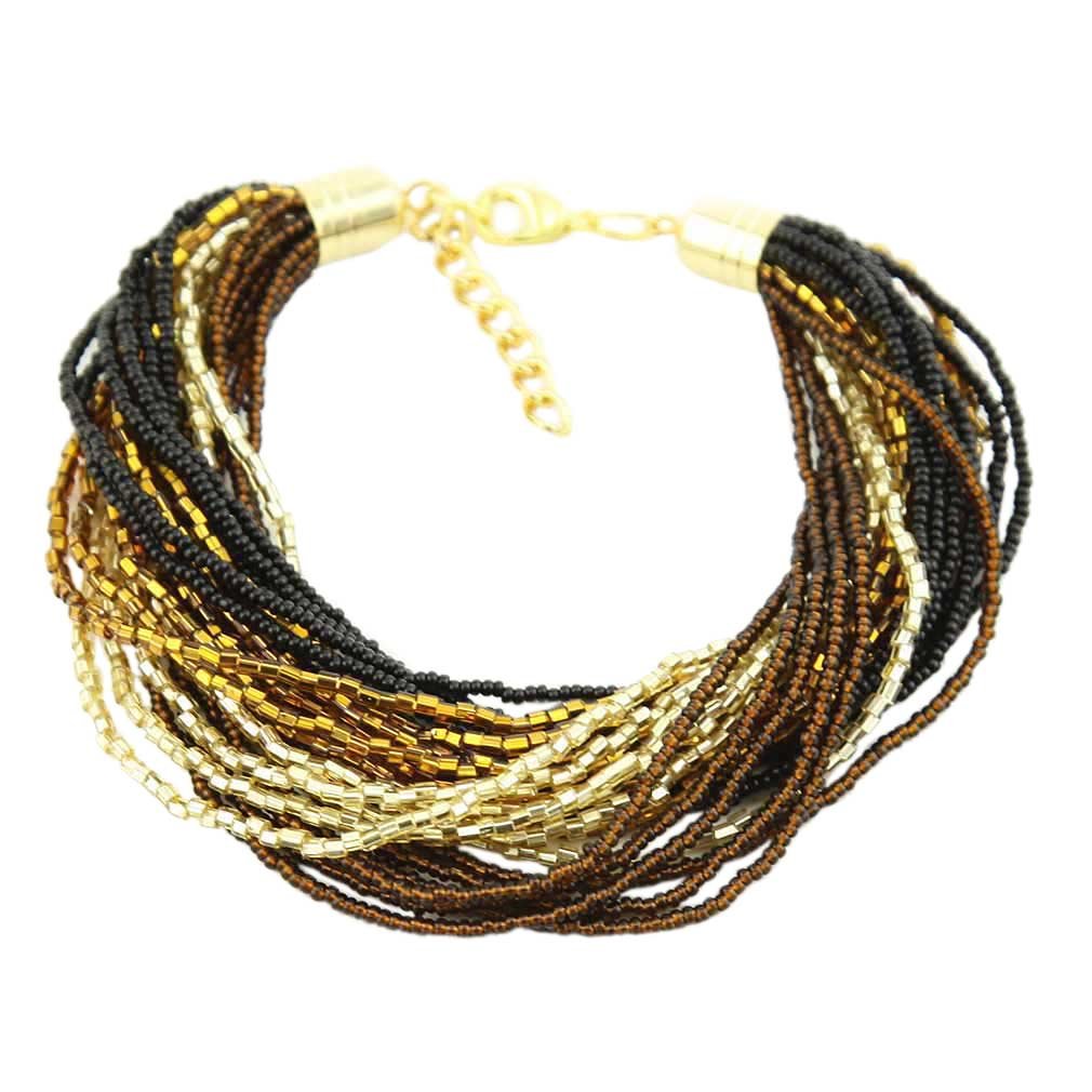 Glass Of Venice Murano Glass Gloriosa 24 Strand Seed Bead Bracelet - Topaz and Gold
