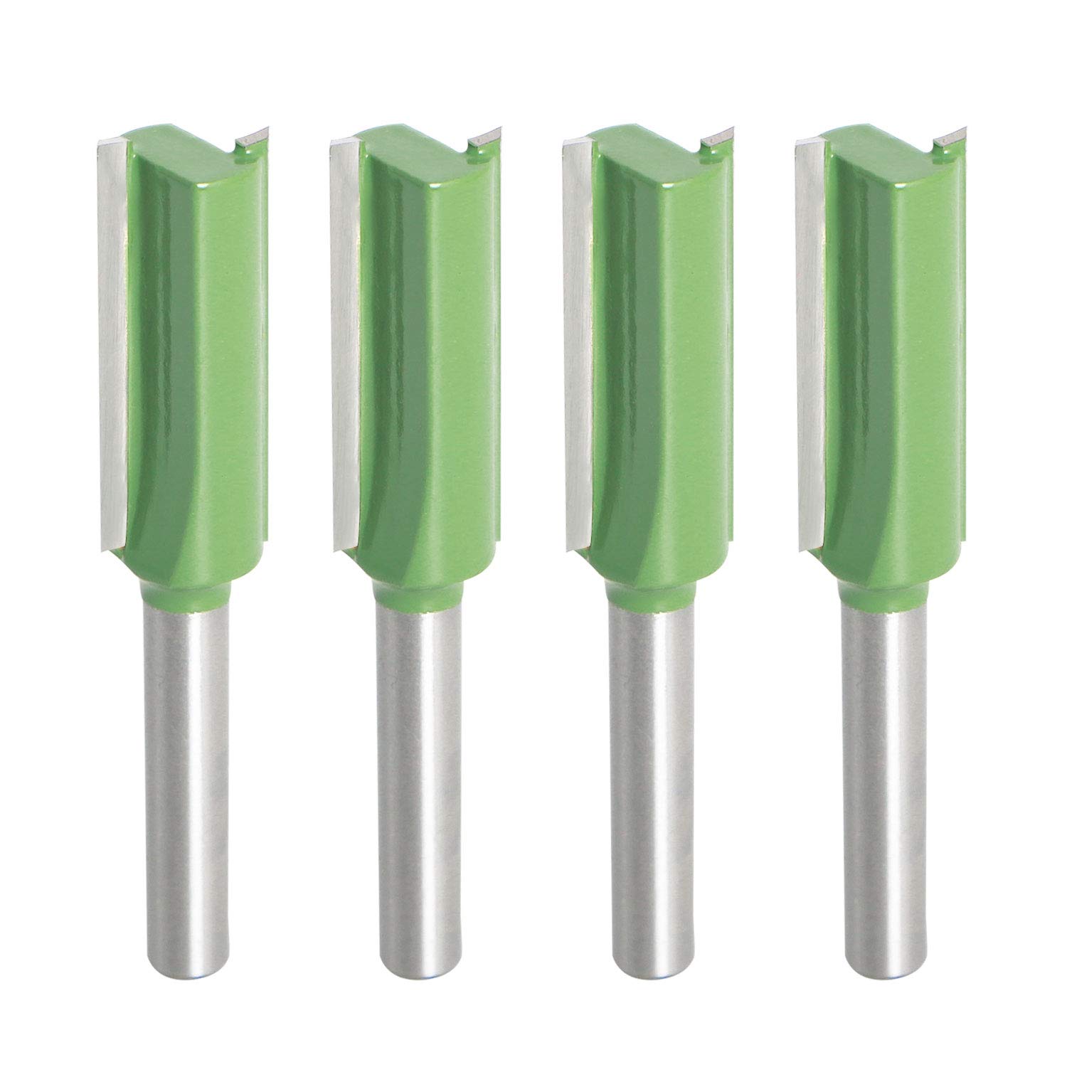 Aopin Router Bit 12mm Cutting Dia 6mm Shank Dia Double Flute Straight Bit Carbide for Woodworking Milling Cutter Tool, Green, Silver, 4Pcs