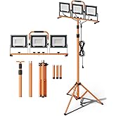 Upgraded 21000Lumen LED Work Lights with Stand - 3 Head Adjustable Work Light with 16FT Cord - IP66 Waterproof Tripod Worklights with Individual Switch for Outdoor Indoor Portable & All-round Lighting