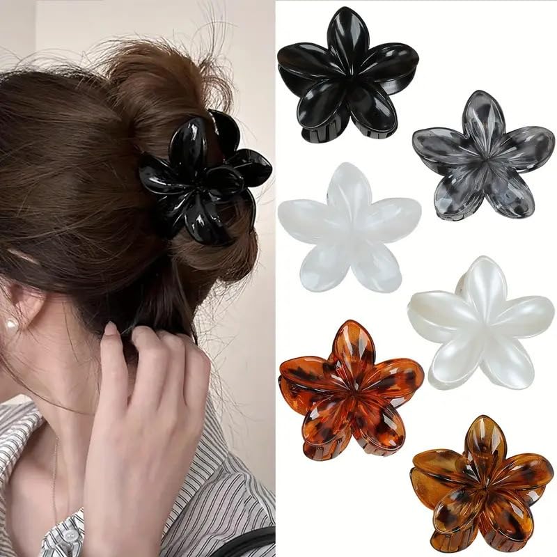 Photo 1 of 6PCS Flower Hair Clips, Large Claw Clips for Women Thick Hair, Non Slip Strong Hold for Women Thin Hair Girls Gifts (Leopard print -B)