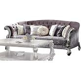 Acme Versailles Sofa with 7 Pillows in Velvet &amp; Antique Platinum
