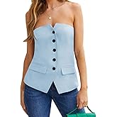Cicy Bell Womens Notched Neck Tube Tops Blazer Sleeveless Button Fitted Strapless Work Blazer Vest Sky Blue, X-Small