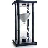 SAMLONG Hourglass 60 Minute White Sand Timer, Black Wooden Frame Sandglass | Modern Office Home Decor