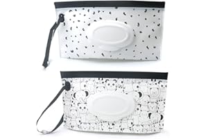 FKEYTO Baby Wipe Dispenser,Portable Refillable Wipe Holder Wipe Dispenser Bag Reusable Travel Wet Wipe Pouch (Classic black White)