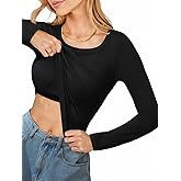 CUPSHE Womens Long Sleeve Shirts Built in Bra Casual Knit Tops Fall Fashion 2025 Round Neck Basic Crop Tops
