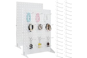 VACONICO 2 Pcs Metal Pegboard Display Stand with 30 Peg Board Hooks, Tabletop Pegboard Shelf for Craft Shows & Fairs, Retail Stores, Vendors Arts and Crafts Finishing - 17x13Inch & White