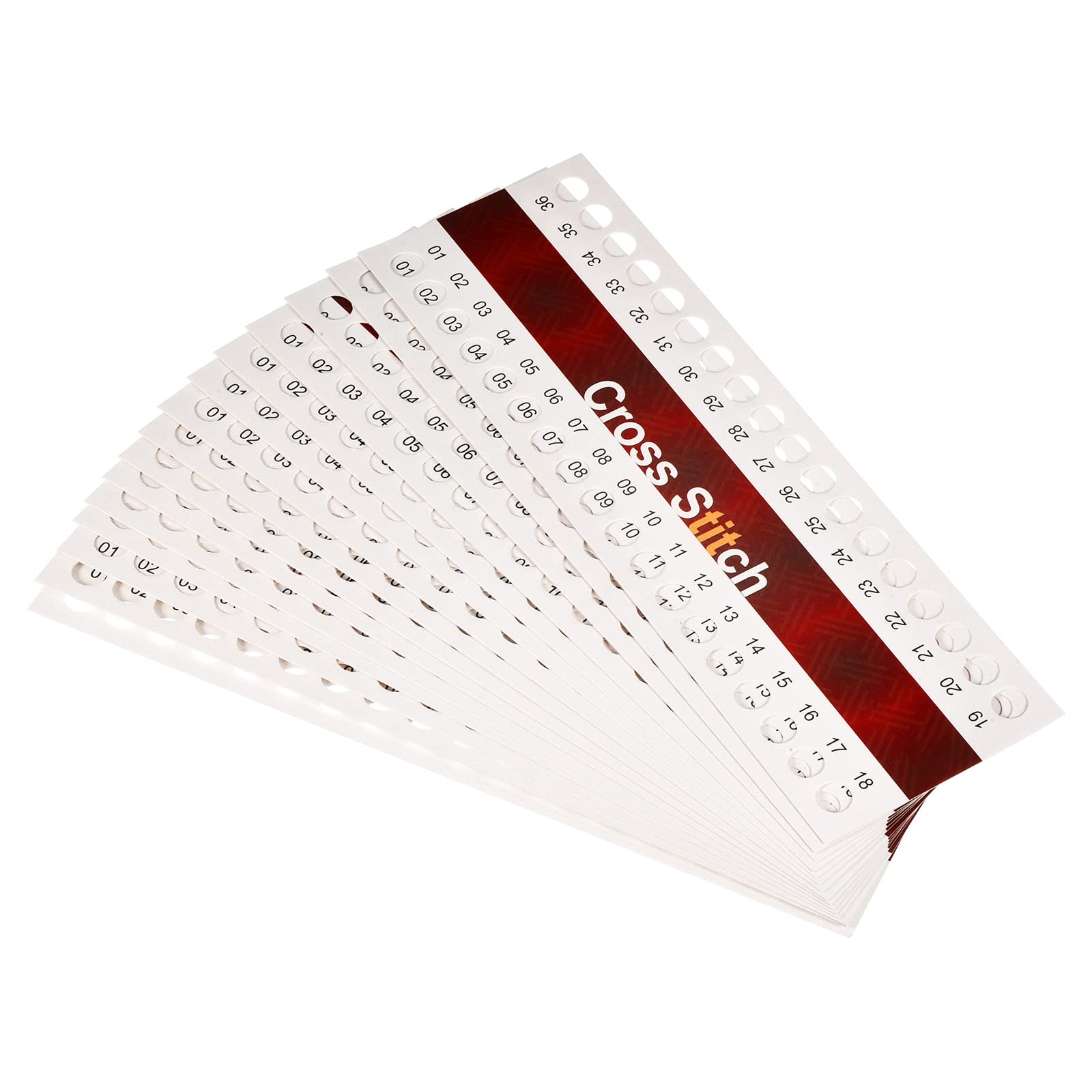 PATIKIL 1-36 Position Embroidery Thread Paper Organizer, 50 Pcs Cross Stitch Row Line Holder for Craft Sewing Tools Storage, Red & White