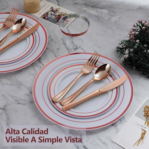KFBGKKF Cubiertos Reutilizables, Vajilla Elegante Reutilizable de150PCS, 50 Tenedores, 50 Cuchillos y 50 Cucharas Elegantes, para Cumpleaños, Banquetes, Reuniones, Fiesta, Bodas, para 50 Invitados