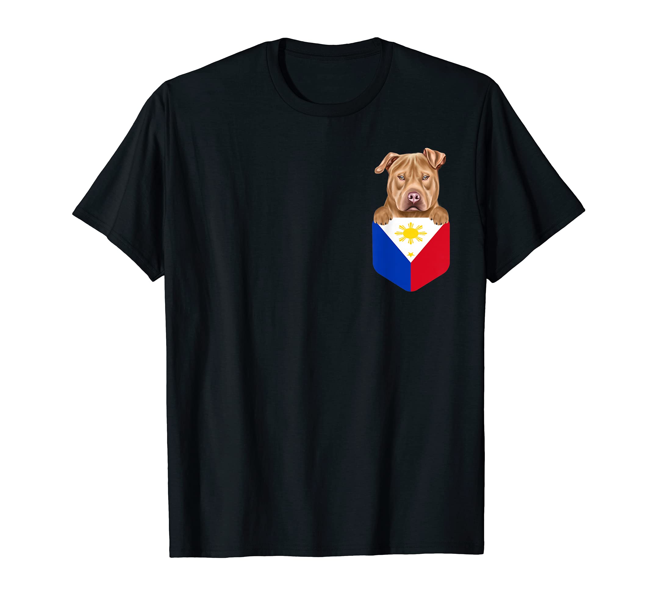 Philippines Flag Usa Staffordshire Terrier Dog In Pocket T-Shirt