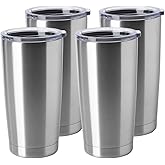 HASLE OUTFITTERS 20oz Stainless Steel Tumblers Bulk, Insulated Travel Cup with Lid, Double Wall Vacuum Coffee Mug for Cold & Hot Drinks 4 Pack, Silver