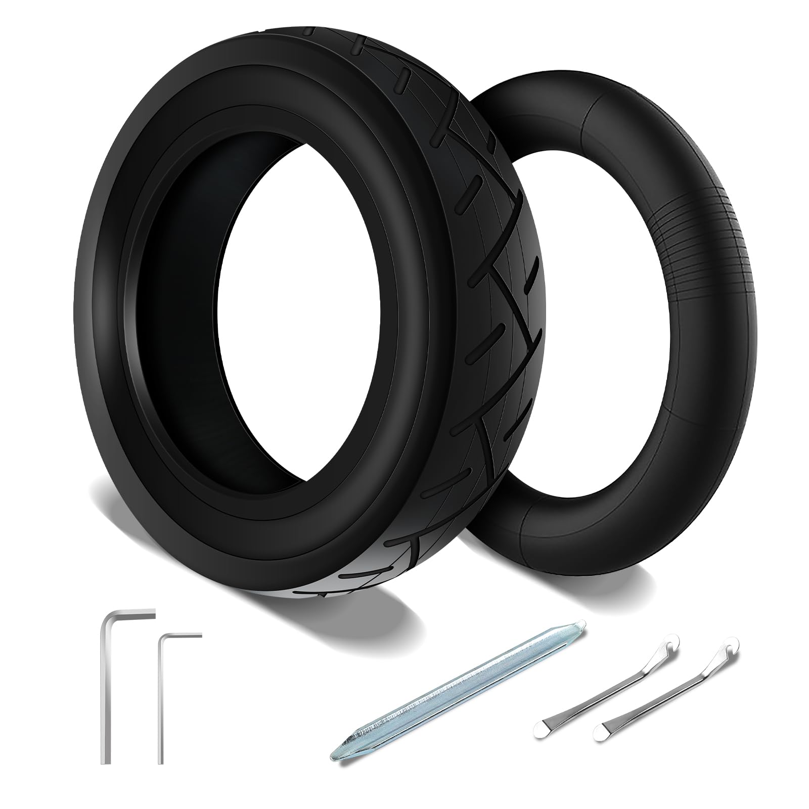 MaxEarn 2Pcs 10 inch Electric Scooter Replacement Tire, 10 x 2.125 Thicken Rubber Outer Tyre and 10 inch Inner Tubes with 2X Crowbars 2X screwdriver, Universal Inflatable Tires, Spare Wheel Front/Rear