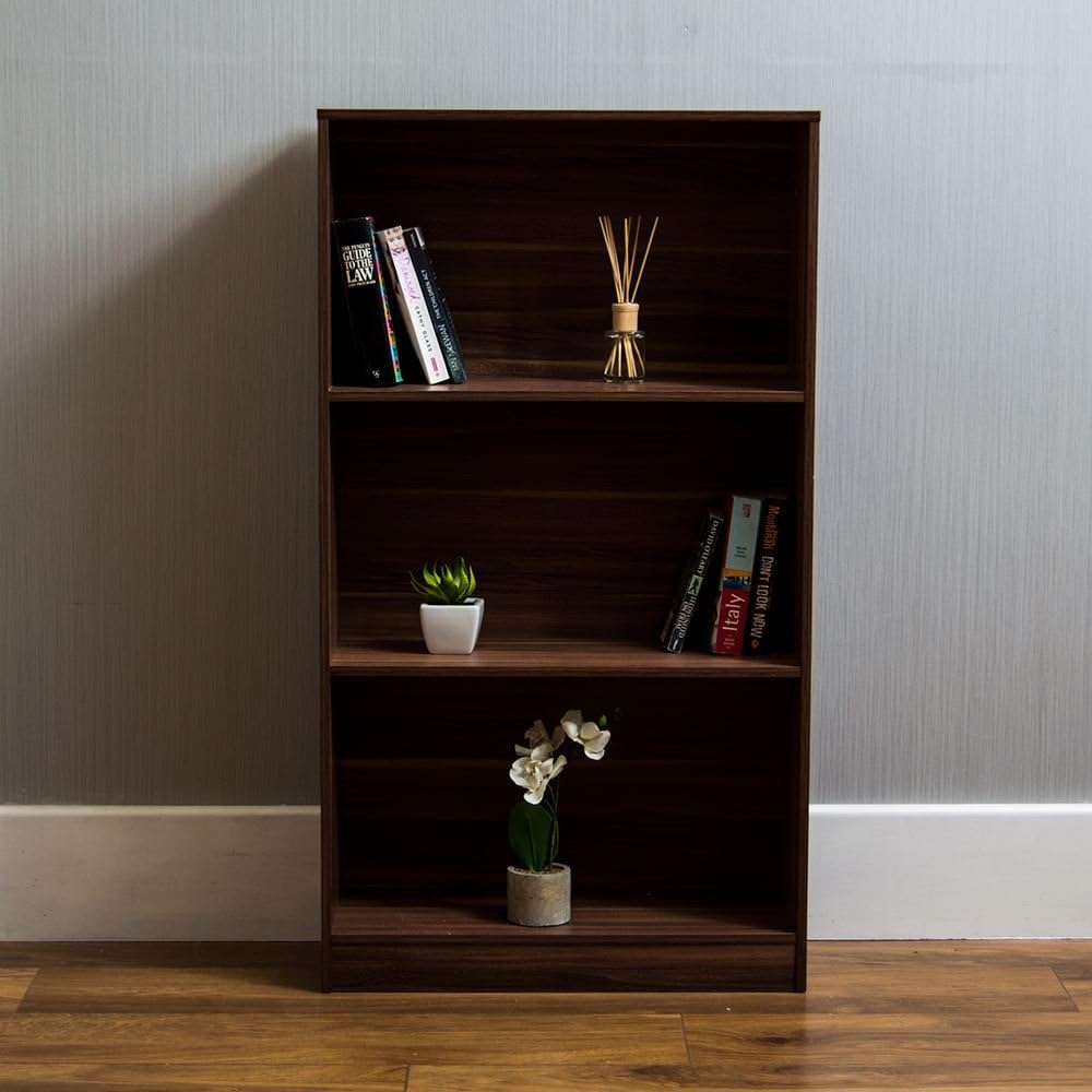 Vida Designs Cambridge 3 Tier Medium Bookcase, Walnut Wooden Shelving Display Storage Unit Office Living Room Furniture - Image 3