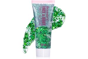 Drawdart Green Body Glitter,Mermaid Face Glitter Gel,Sparkling Holographic Gel Glitter Makeup for Face Body Eye Lip Hair,Halloween Festival Party Cheer Makeup,50ml