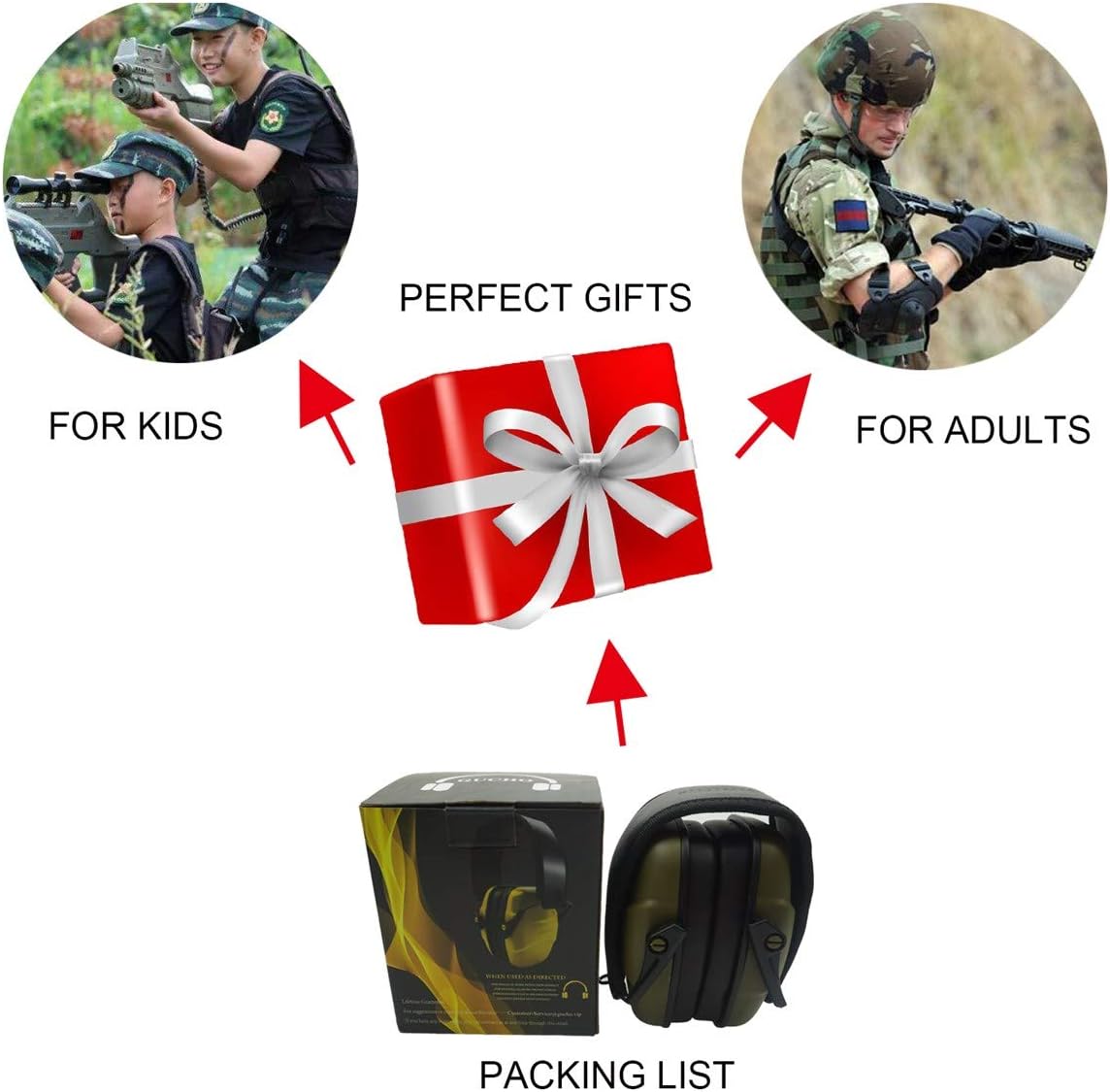GUCHO 34 dB NRR Noise Reduction Safety Shooting Ear Muffs, Shooters Hearing Protection Adjustable Ear Muffs, Professional Ear Defenders for Shooting Hunting Fits Adults to Kids : Clothing