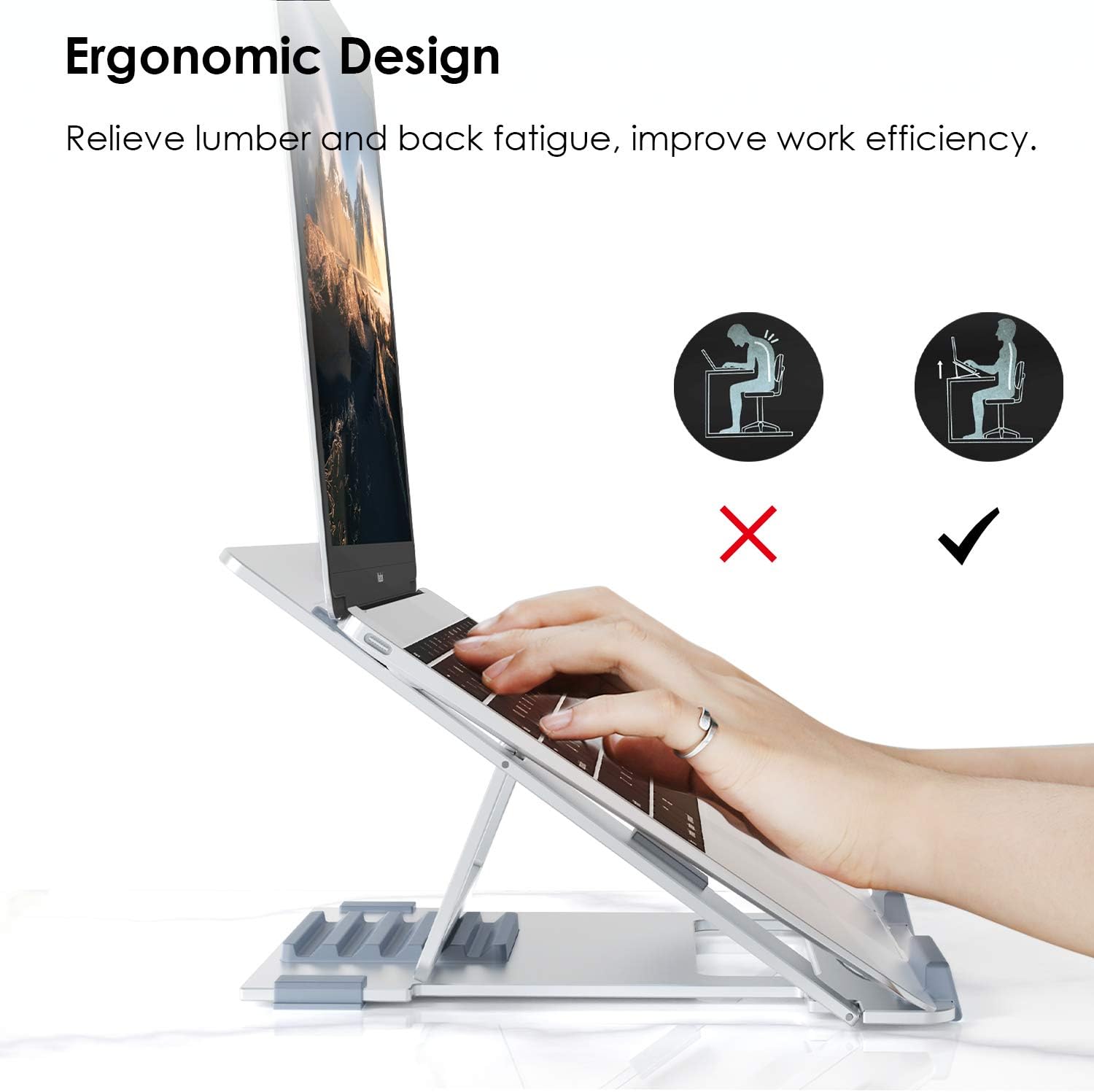 KTRIO Laptop Stand for Desk, Ergonomic Laptop Tablet Stand, Foldable Laptop Stands, Portable Adjustable 5 Position Laptop Stand, Compatible with MacBook, Dell XPS, HP, 10-15.6" Laptops, Silver: Office Products