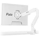 Pixio PS1S Wave White Single Monitor Arm Stand Desk Mount - Fits up to 32 inches Monitors and up to 19.8lbs. VESA Compatibility and Integrated Cable Management