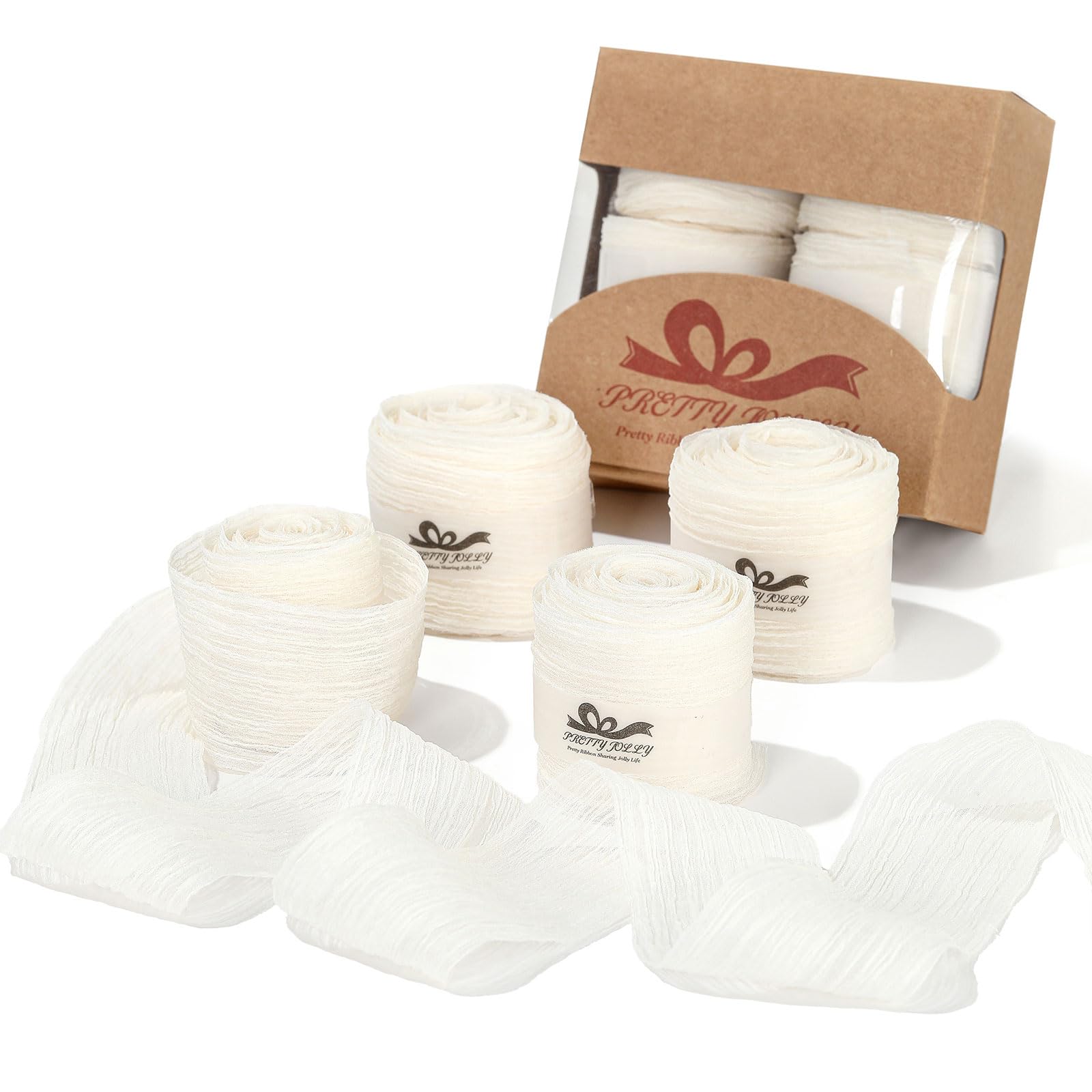 Pretty Jolly 1 1/2 Inch White Silk Chiffon Ribbon - 12 Yards - Wedding & Special Occasions - 4 Rolls
