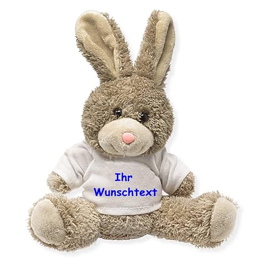 Stofftier Hase hellbraun mit Ihrem Wunschtext bedruckt T-Shirt Geschenk Kuscheltier Teddybär - individualisiert mit Ihren Dat
