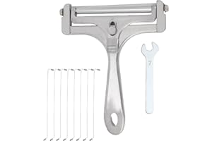 Stainless Steel Wire Cheese Slicer with 8 Replacement Wires & Wrench, Adjustable Handheld Butter Cutter Food Cutter for Mozza