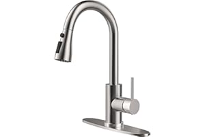 HANGE Kitchen Faucet with Pull Down Sprayer,Brushed Nickel Kitchen Sink Faucet 1-3 Hole Single Handle High Arc Stainless Steel Commercial Modern Kitchen Faucets for RV,Laundry,Bar,Utility,Farmhouse