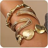 YOOESTORES82 Open Bangle Bracelets Set for Women Gold Adjustable Multilayer Stacking Cuff Bracelet Trendy Irregular Geometric Bangle Stacked Jewelry
