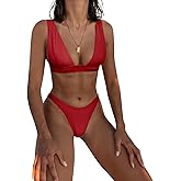 Bathing Suits for Women Deep V Neck Sexy Two Piece Bikini Sets for Women Thong Halter Cheeky Swimsuit