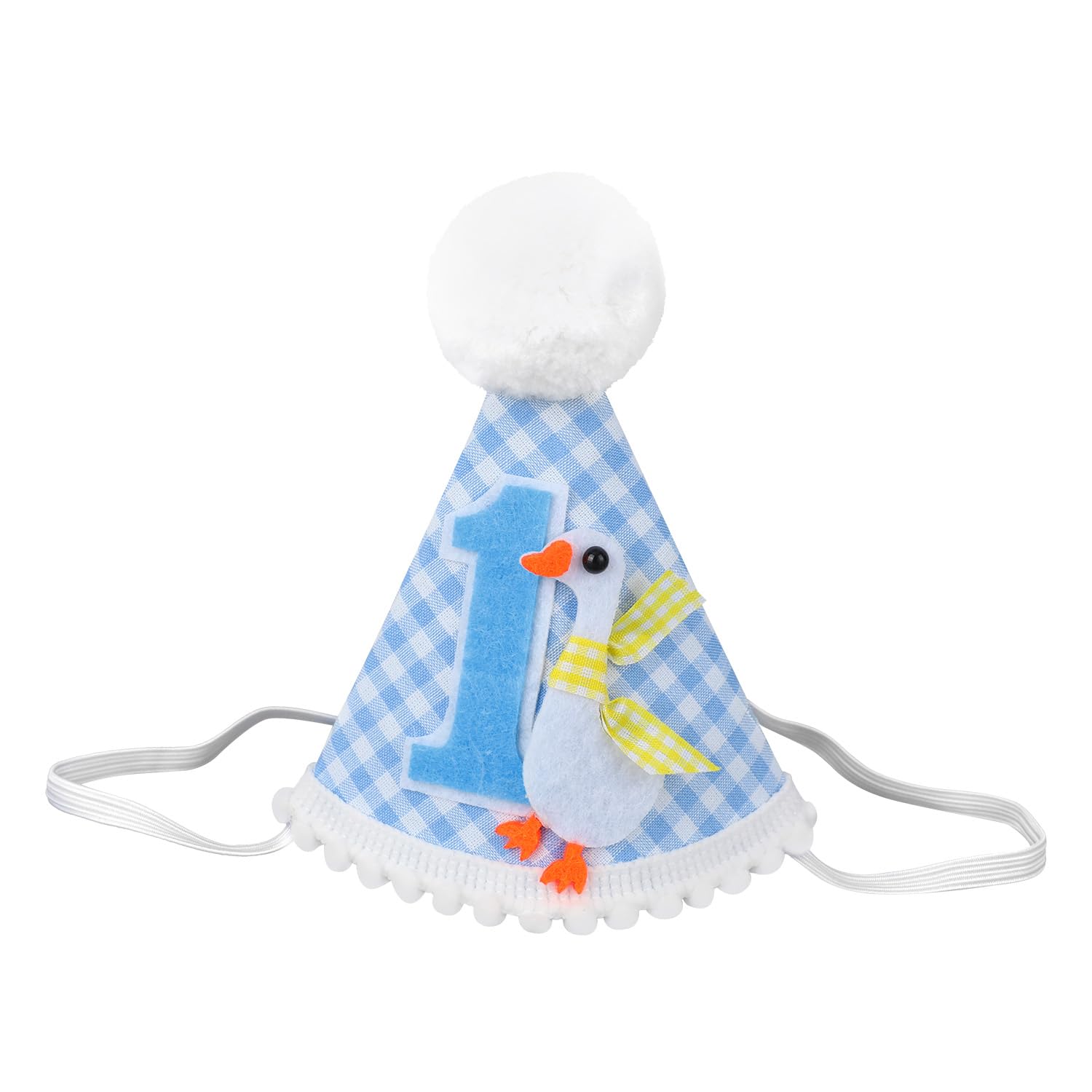 Goktvai One Funny Goose Hat, Cute 1st Birthday Party Hat with Blue White Plaid Goose First Birthday Crown for Boys Baby Photos