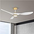 Roomratv Ceiling Fans with Lights,Large Airflow 52inch Modern Ceiling Fan with Quite Reversible DC Motor 3 Color Temperature LED Light (White Gold)