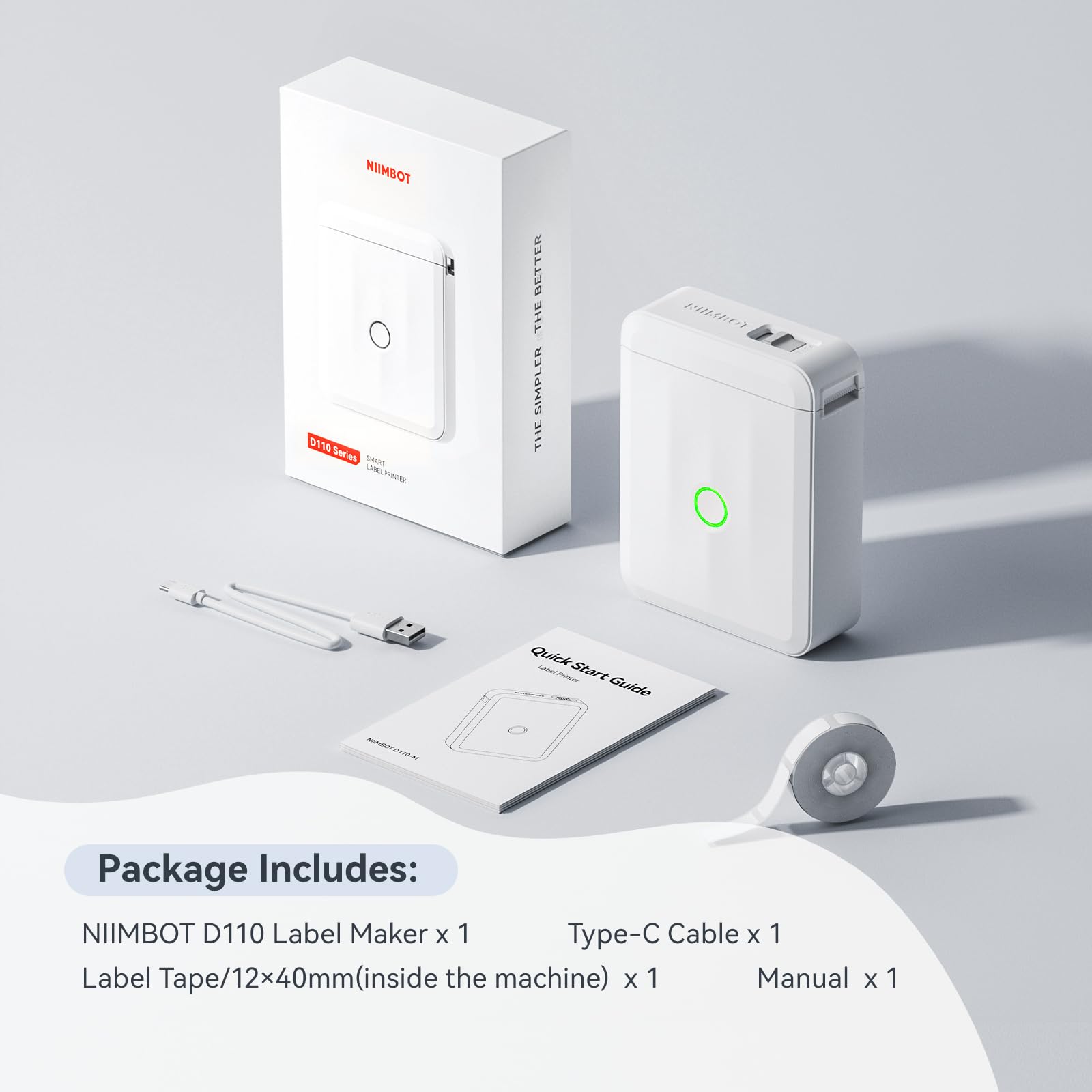 NIIMBOT D110 Mini Label Maker Machine with Tape(Pre-Cut Size 12x40mm), Portable Bluetooth Sticker Printer, Inkless Automatic Feeding One-Touch Custom Printing, Compatible with Phone Only