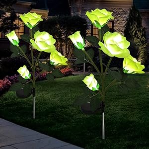 Rose Flowers Solar Light Outdoor,Landscape Lights Decorative Solar Garden Stake Lights with 10 Yellow Rose Flowers Waterproof for Garden Patio, Yard,Pathway, Walkway,Lawn Decoration (2 Pcs)