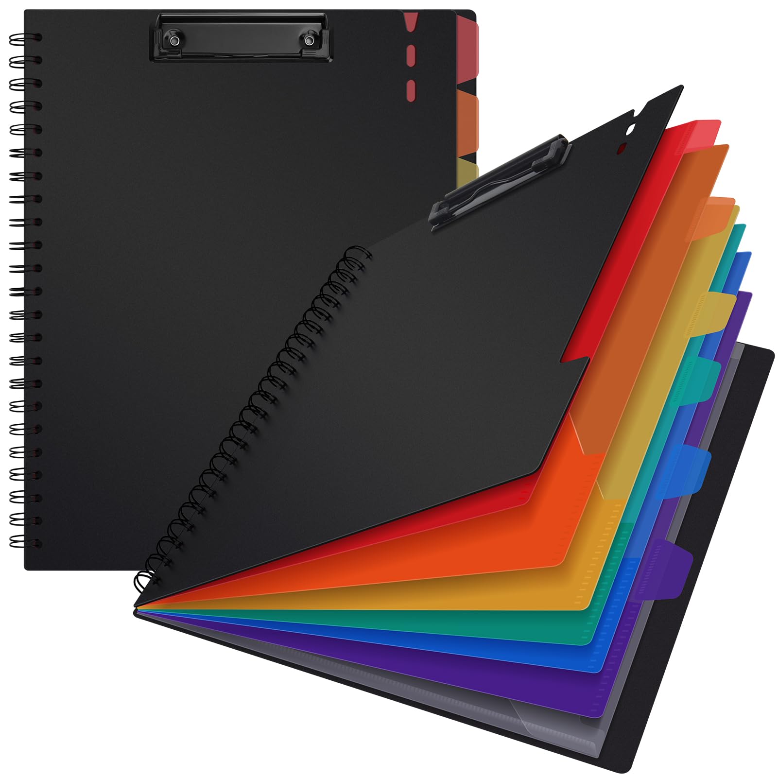 Uquelic 2 Pack Clipboard Folder A4 with Storage, 6 Double-Sided Half Pockets Project Organizer with Zipper Pouch, Plastic Clipboard Folio for Office, School