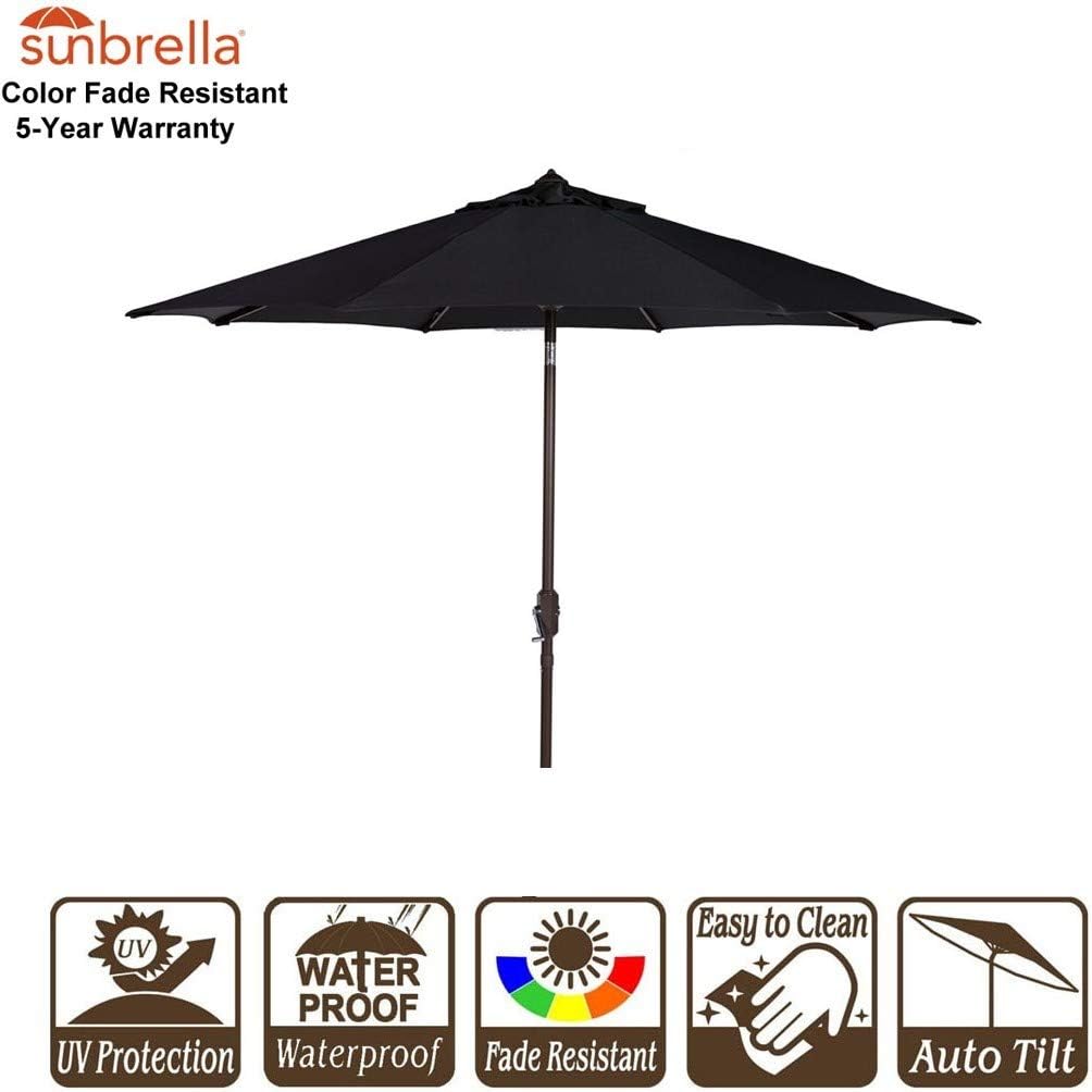 Amazon Com Sunbrella Umbrellas 9 Ft Patio Umbrella Auto Tilt Crank Black Sunbrella Fabric Non Faded Umbrella Vented Canopy 9 Crank Tilt Sunbrella Black Garden Outdoor